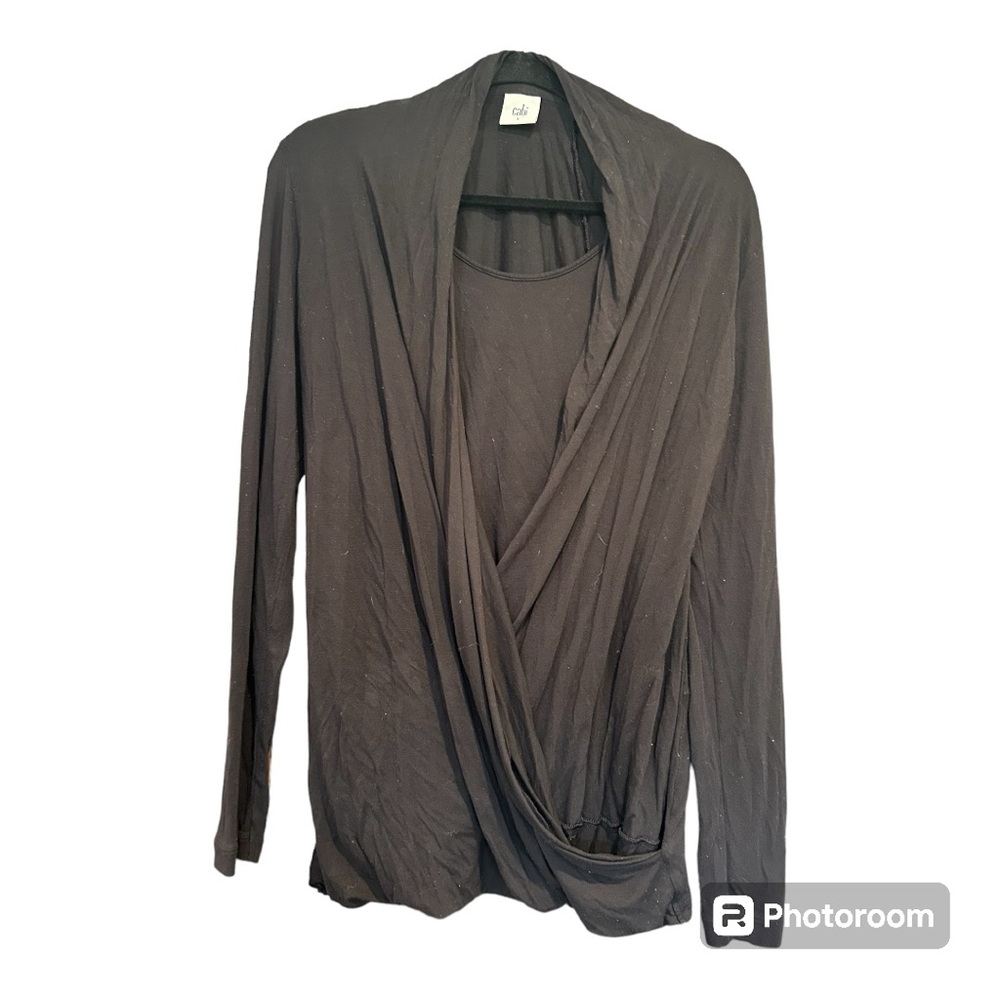 CAbi Style 3325 Fickle Cross Faux Wrap Top Black Blouse Woman Size Small